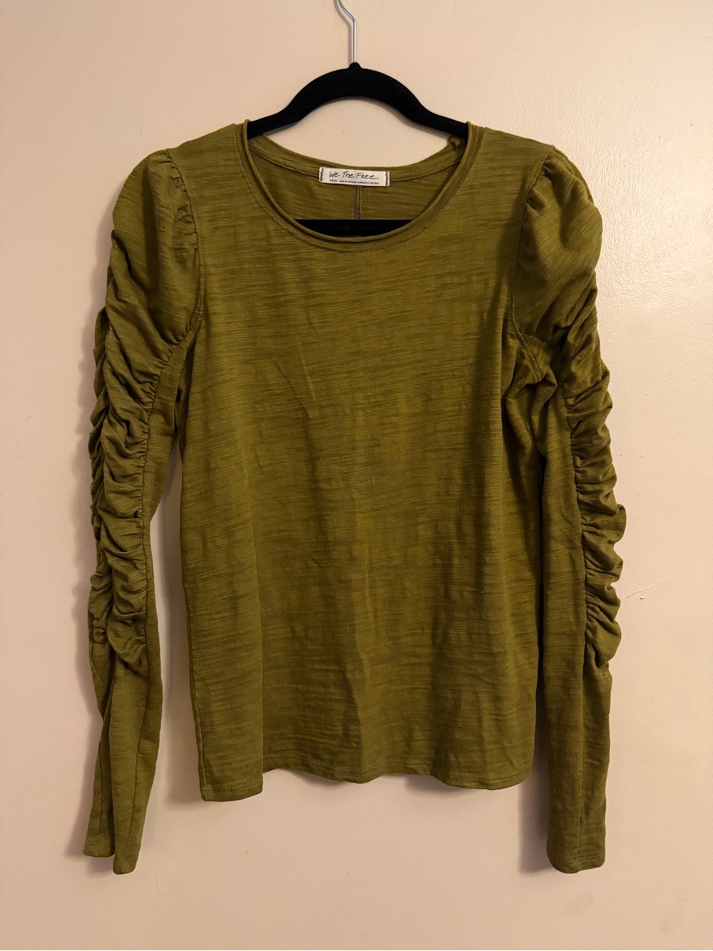 We The Free Olive Green Ruched Long Sleeve Tee